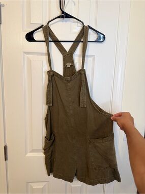 aerie Olive Green Short Overalls with Crossback Straps